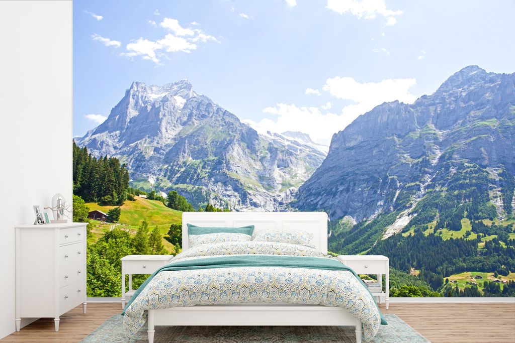 MuchoWow Fototapete für Wohnzimmer oder Schlafzimmer Wandtapete Vinyl Motivtapete Panorama der Junfrau bei Eiger in der Schweiz - 525x350 cm - D...