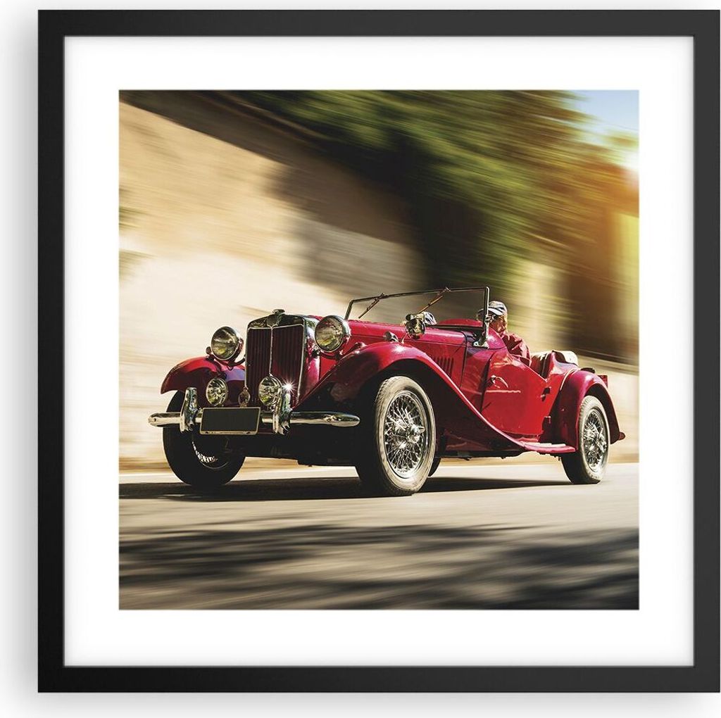 Gerahmtes Poster - Schwarzer Rahmen - Mg Rot Auto - 40x40 cm - Wand Bild - Wanddeko - Wandbilder - Kunstposter - Wandposter - Bilderrahmen - Bilder...