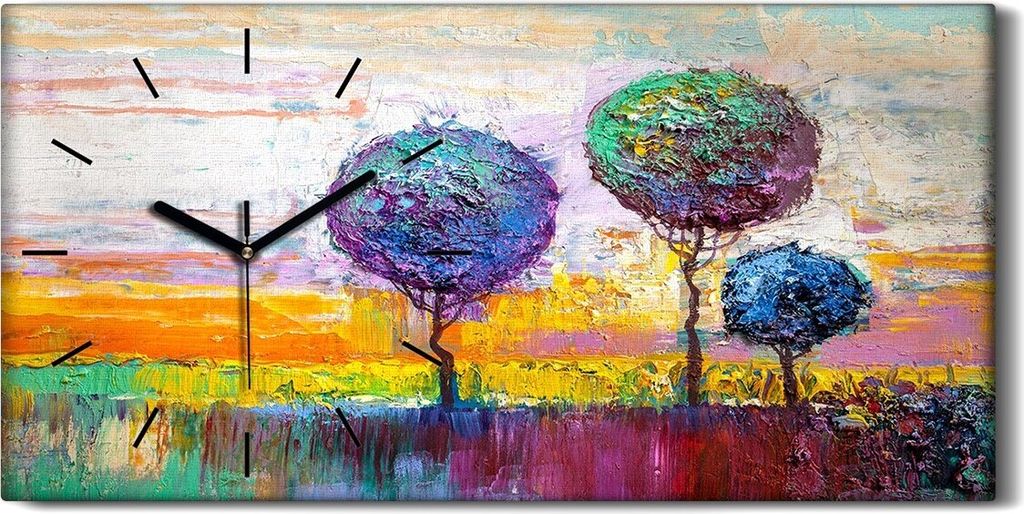 Dekor Leinwand Uhr Wandbilder 60x30 Kunst Wohnkultur drei Bäume bunt malen - schwarze Hände