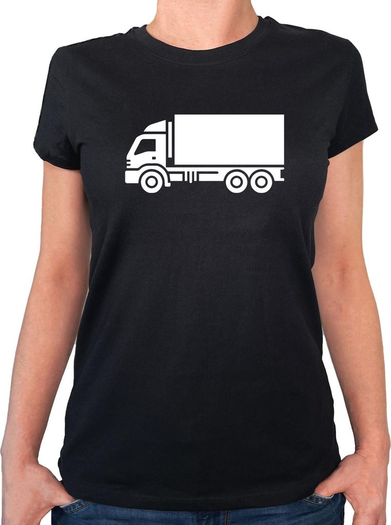 Huuraa Damen T-Shirt LKW Lastkraftwagen L Black Bio Baumwolle Fairtrade Damenshirt Geschenkidee