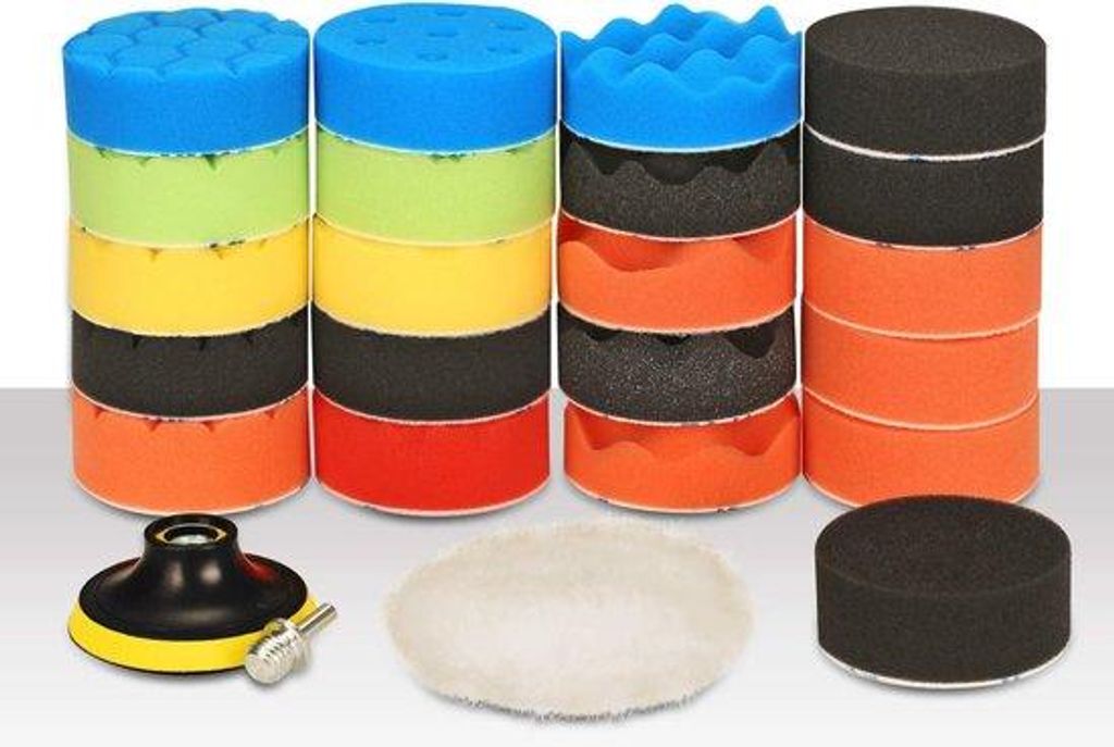 Polier-Schwamm-Set 25tlg. 80mm Polierpads mit Bürste