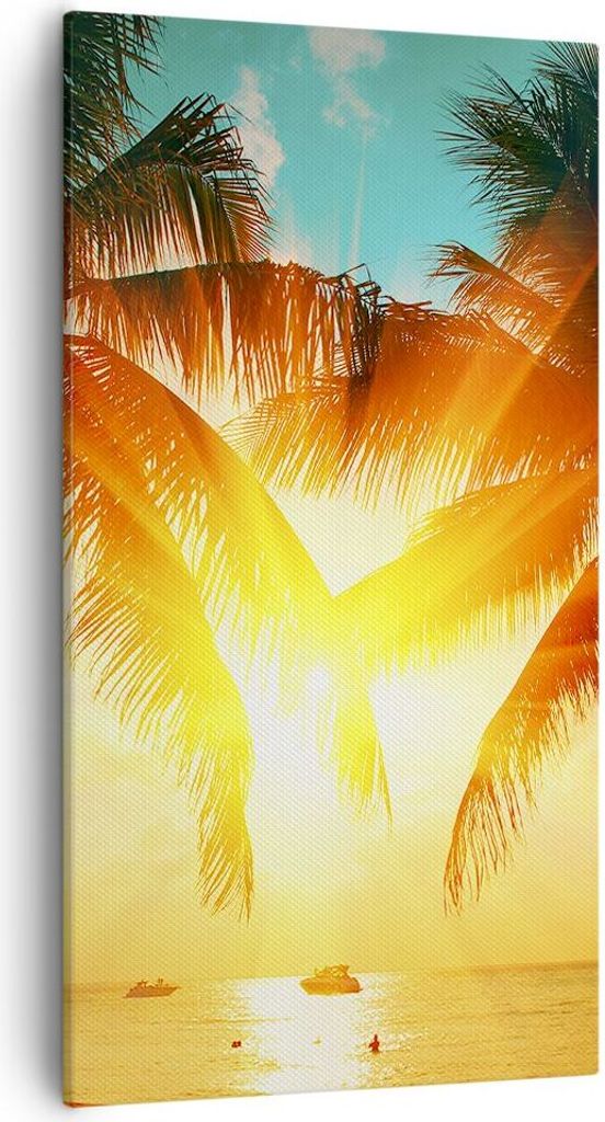 Bild auf Leinwand - Leinwandbild - Meer Palme Wasser - 55x100cm - Wand Bild - Wanddeko - Wandbilder - Leinwanddruck - Bilder - Kunstdruck - Wanddek...