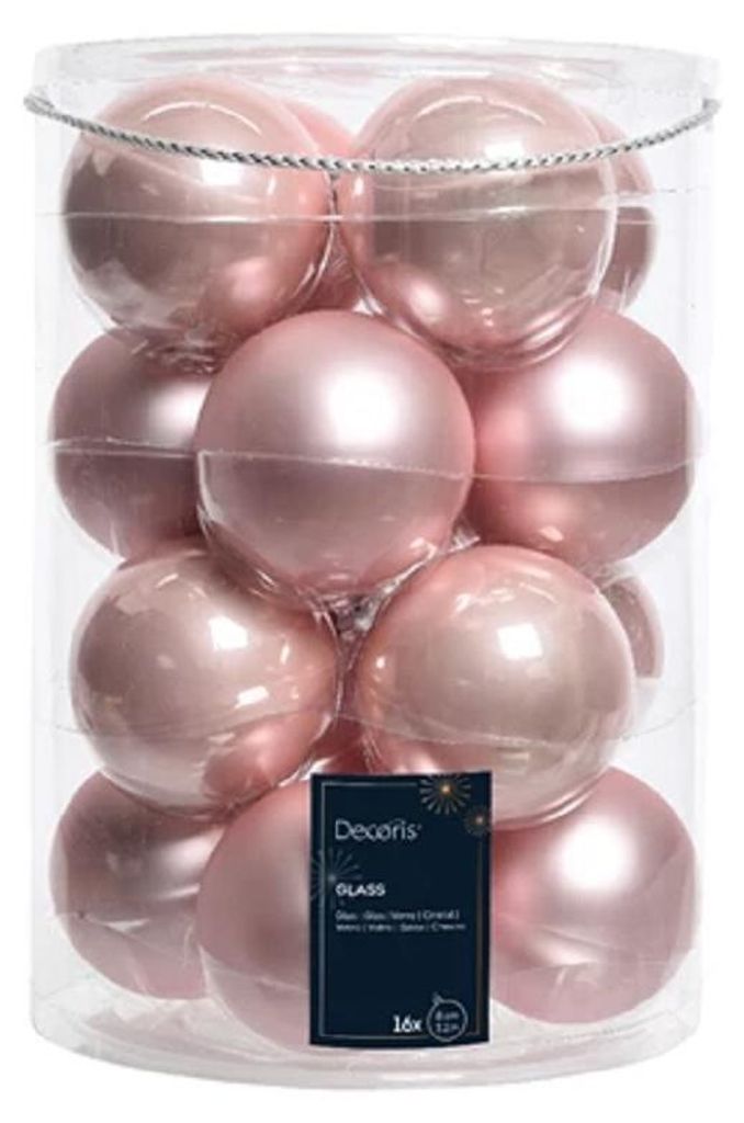 Weihnachtsbaumkugeln Glas Ø 8 cm 16 Stück puderrosa Produktbild 