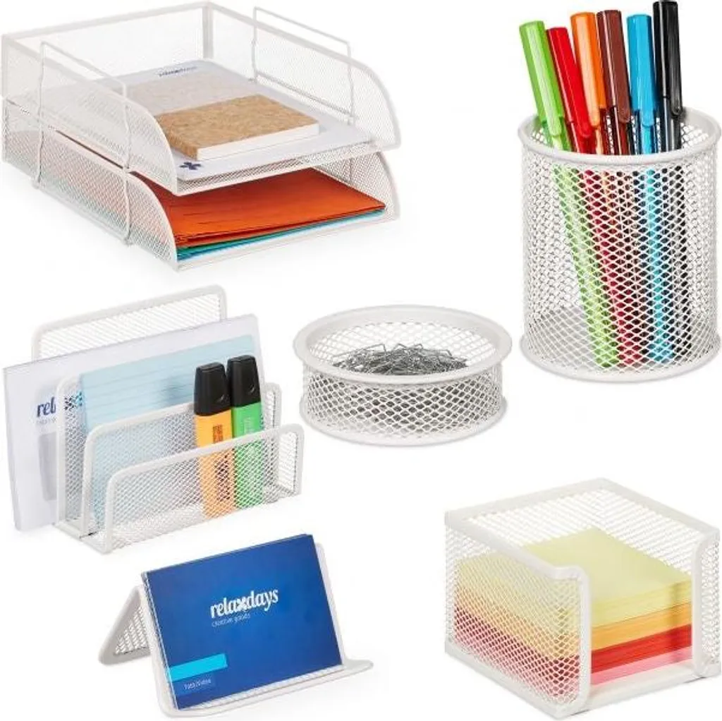 Organisateur de bureau design 7 éléments en maille métallique noire