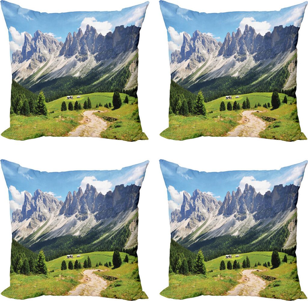 ABAKUHAUS Berg Kissenbezug Set (4 Stück), Pathway to Wald Alpen, Moderner Doppelseitiger Digitaldruck, 40 cm x 40 cm, Grün, Weiß, Blau
