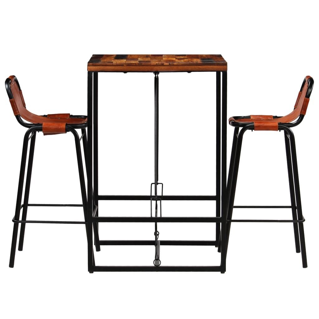 vidaXL Ensemble bar 3 pièces vieux bois massif et cuir de Image du produit 
