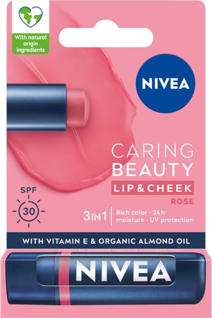 Nivea 3-in-1 Pflege Lippenbalsam Rose, 4,8g - Intensive Feuchtigkeit & Schutz