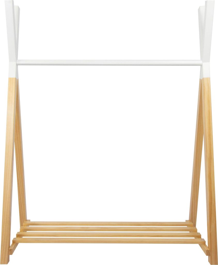 Puckdaddy Kleiderstange Hugo 115x50x142cm Kleiderständer aus Kiefernholz Tipi Design in Weiß Natur