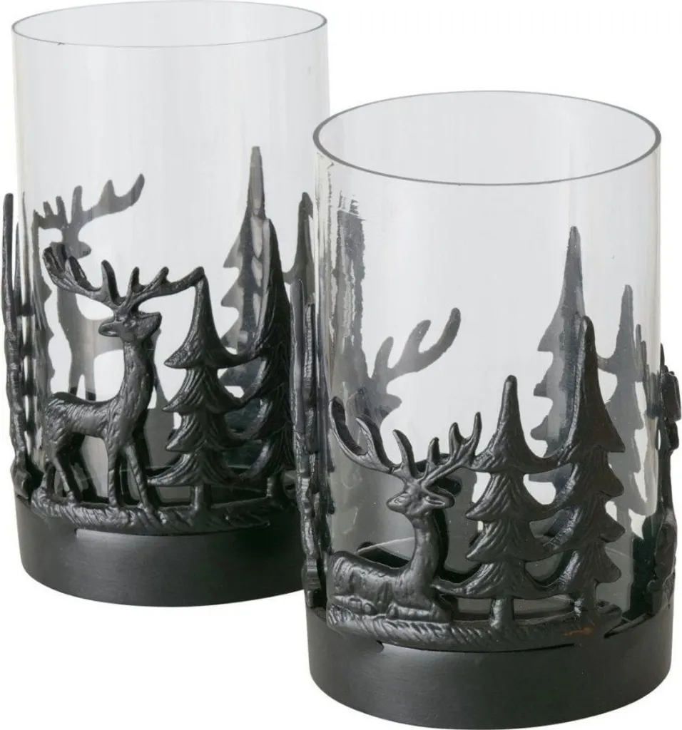 Boltze Set de lanternes Viktor Bougeoir 2 pièces en métal noir élégant