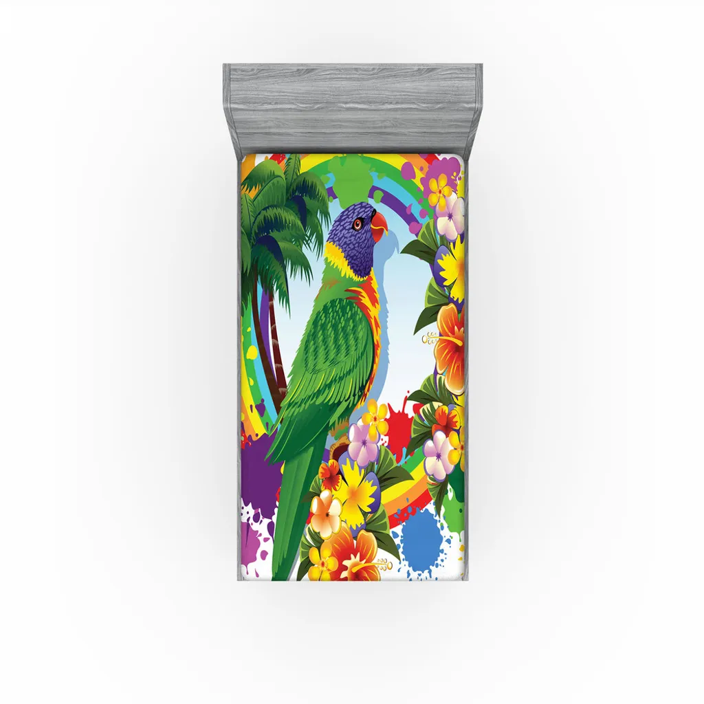Drap-housse Imprimé Tropical Perroquet en Microfibre - 180x200 cm