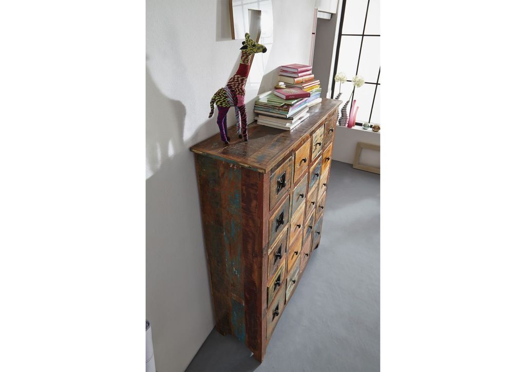 MASSIVMOEBEL24 Kommode Altholz 125x40x150 mehrfarbig lackiert NATURE OF SPIRIT #60