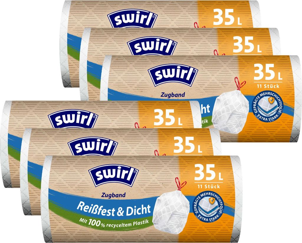 6x Swirl Zugband Müllbeutel 35L ( 11 stk./ Rolle )