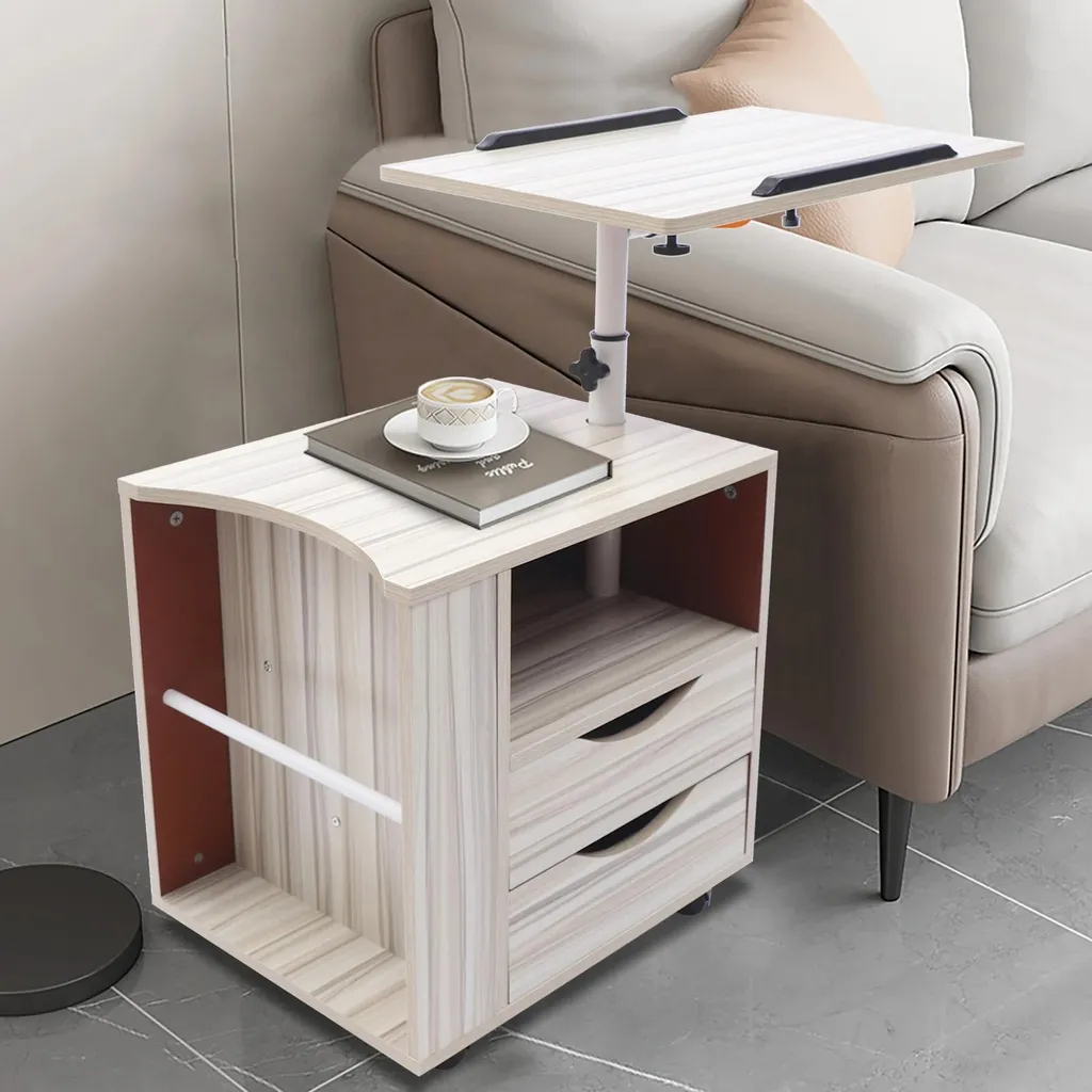 Table ergonomique réglable pour ordinateur portable et rangement blanc - 3