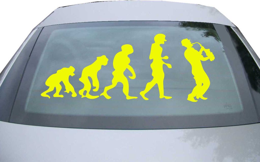 Indigos UG - Aufkleber Heckscheibe & Motorklappe DE7054 - neongelb - 600x236 mm - Evolution Trompetenspieler - Auto Scheiben Fenster Heckklappe Tun...