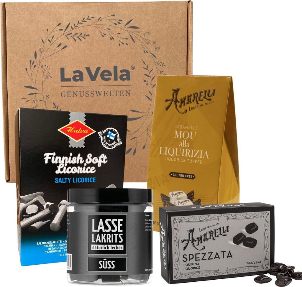 La Vela Genusswelten Lakritz Geschenkset "Europa", Süßes und Salziges Lakritz, 4 Sorten, 555 g