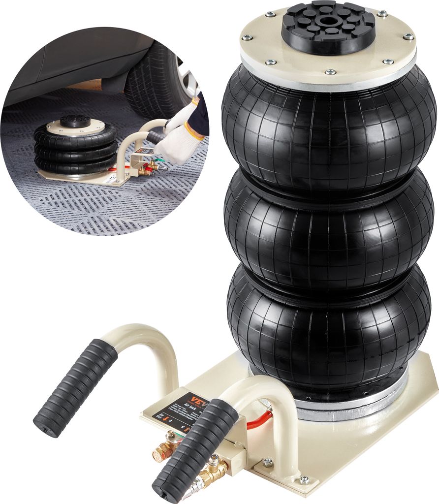 VEVOR Pneumatischer Tragbarer Wagenheber Triple Bag Air Jack 3 t, Dreifachbeutel-Luftheber 140-450 mm Hubhöhe Airbag-Luftwagenheber, 5 Minuten Hub...