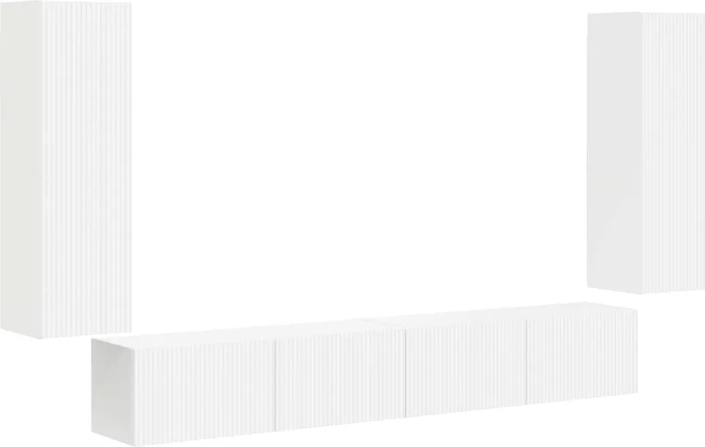 Meuble TV mural 4 pcs Blanc - Solution Gain de Place Salon Bois d'ingénierie