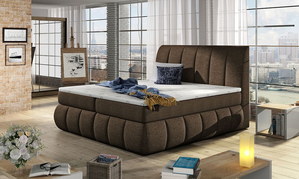 NABBI Gepolstert Doppelbett mit Stauraum Varesa 180 - dunkelbraun (Sawana 26)
