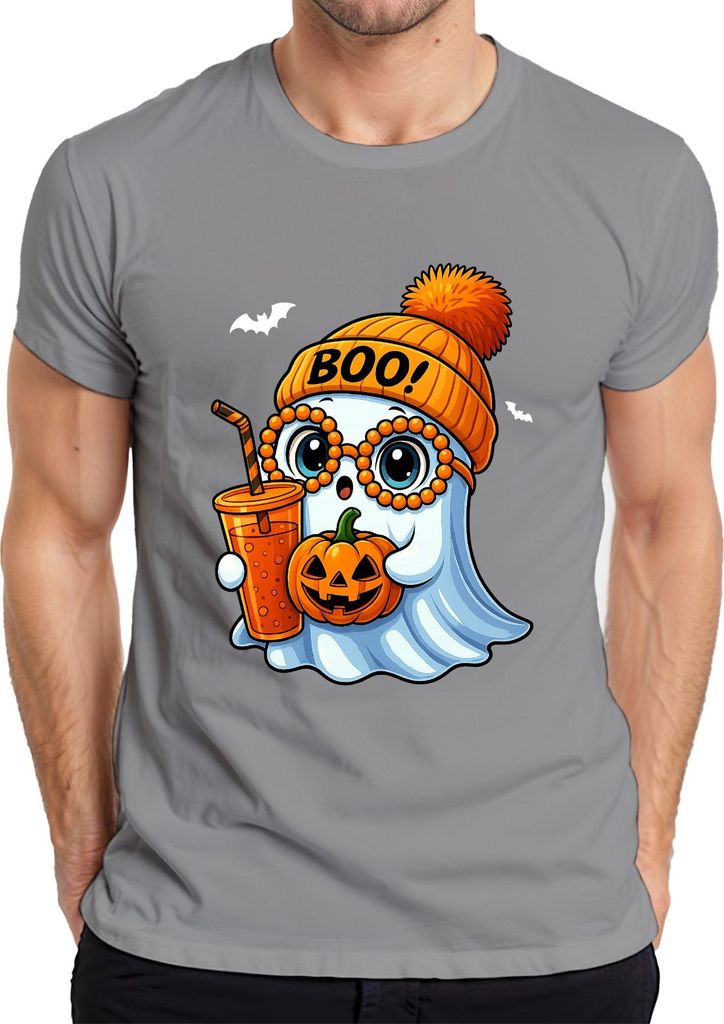 Halloween BOO Geist Kürbis SüßesOderSaures Niedlich Kinder Herbst Herren T-Shirt, Grau, XXL