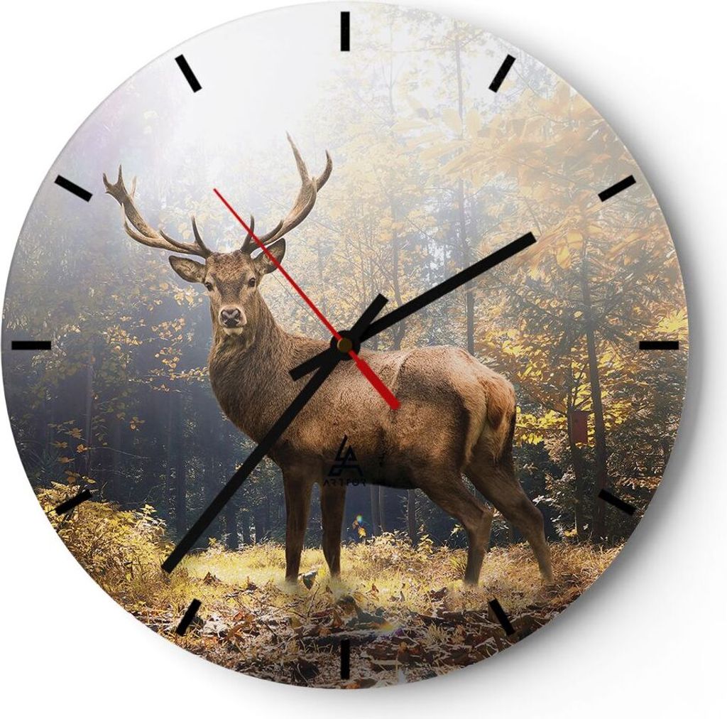 Wanduhr - Rund - Glasuhr - Licht Hirsch Wald - 40x40cm - Schleichendes Uhrwerk - Lautlos - zum Aufhängen bereit - Dekoration Modern - Wanddekorati...