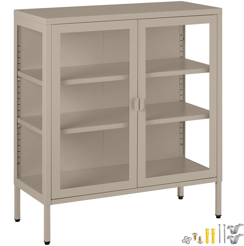 tectake Metallvitrine Baker Kippschutz, höhenverstellbare Füße