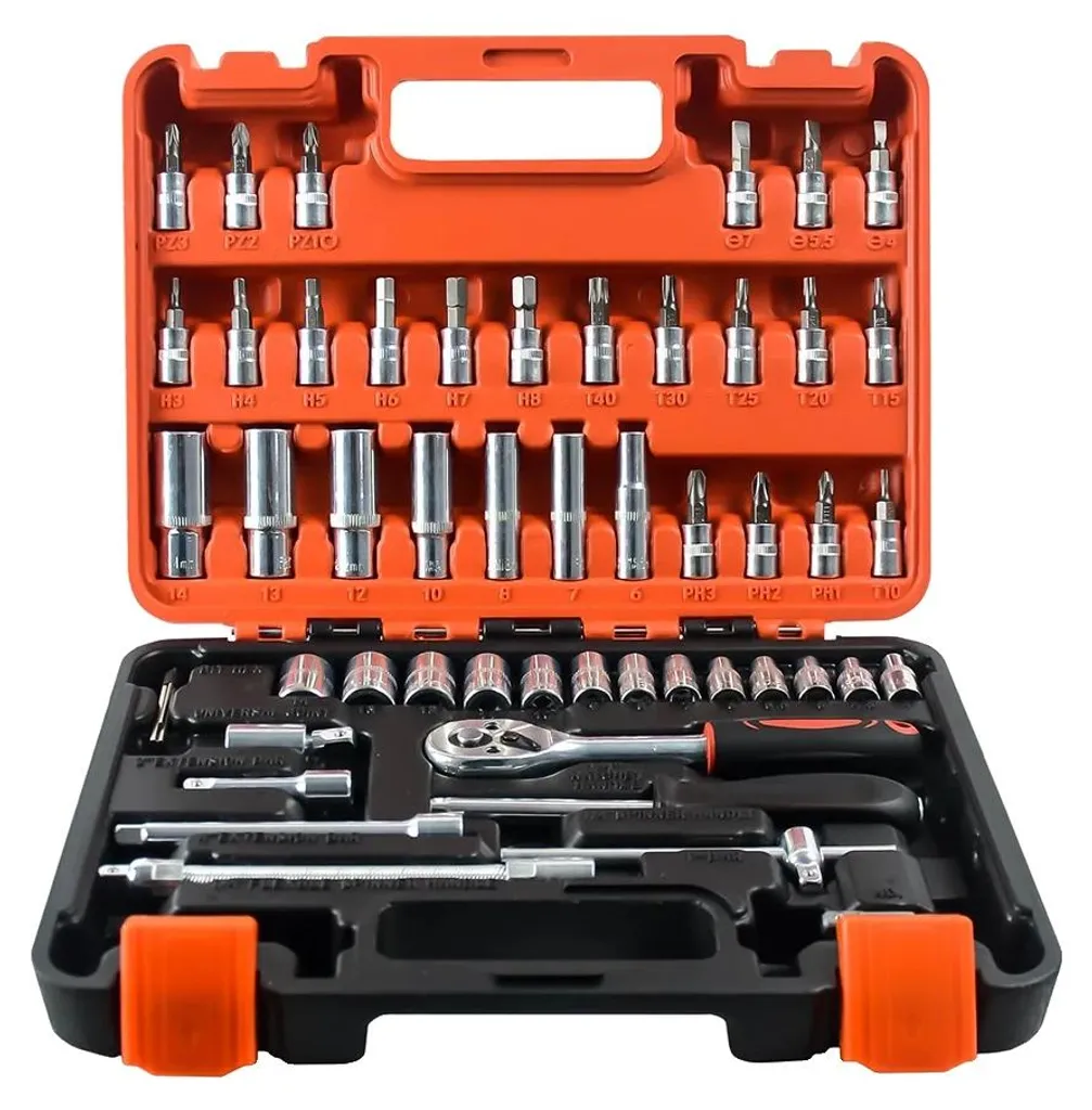 Jeu de clés à douille 53 pièces Chrome-Vanadium, cliquet ergonomique