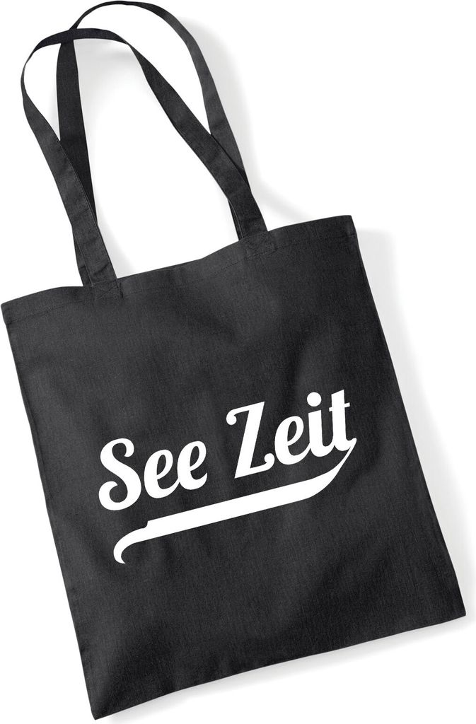 Huuraa Jutebeutel See Zeit Schriftzug 10 Liter Black Baumwolle Tasche Geschenkidee