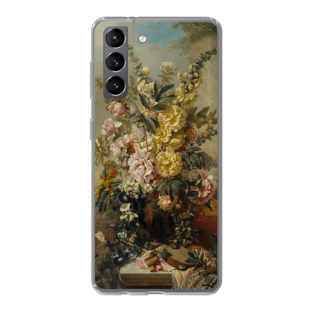 MuchoWow Handyhülle Schutzhülle Hülle für Samsung Galaxy S21 Große Vase mit Blumen - Alte Meister - Malerei Silikon Softcase Handy Hülle - ...