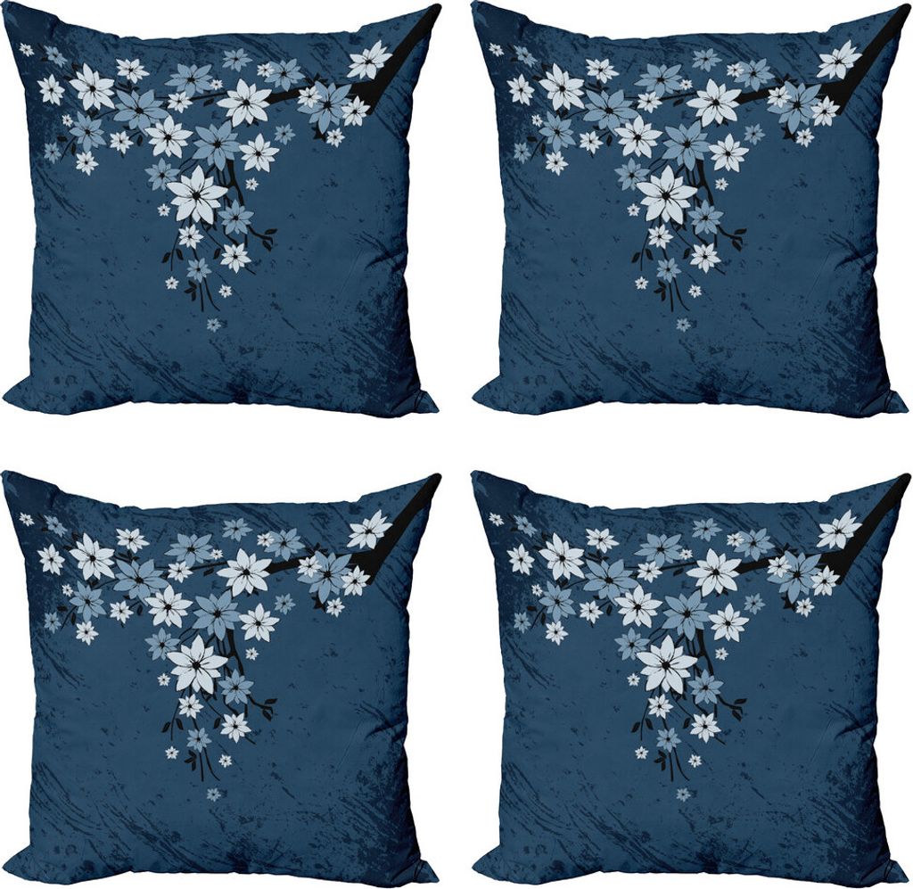 ABAKUHAUS Blumen Kissenbezug Set (4 Stück), Frühlings-Blüte blühen, Moderner Doppelseitiger Digitaldruck, 45 cm x 45 cm, Nachtblau Staub