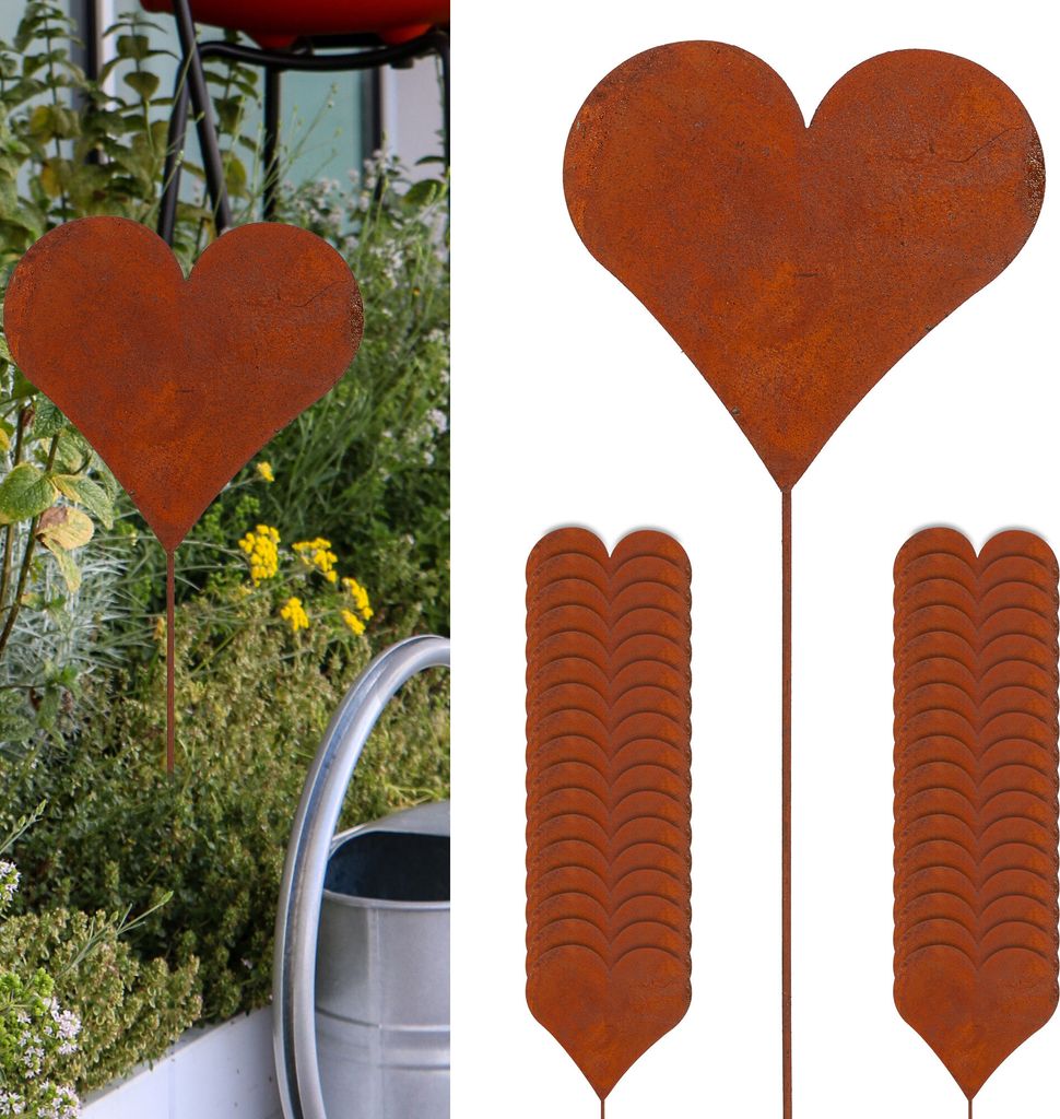 36er Set Gartenstecker Herz im Rost Design, 80cm Produktbild 