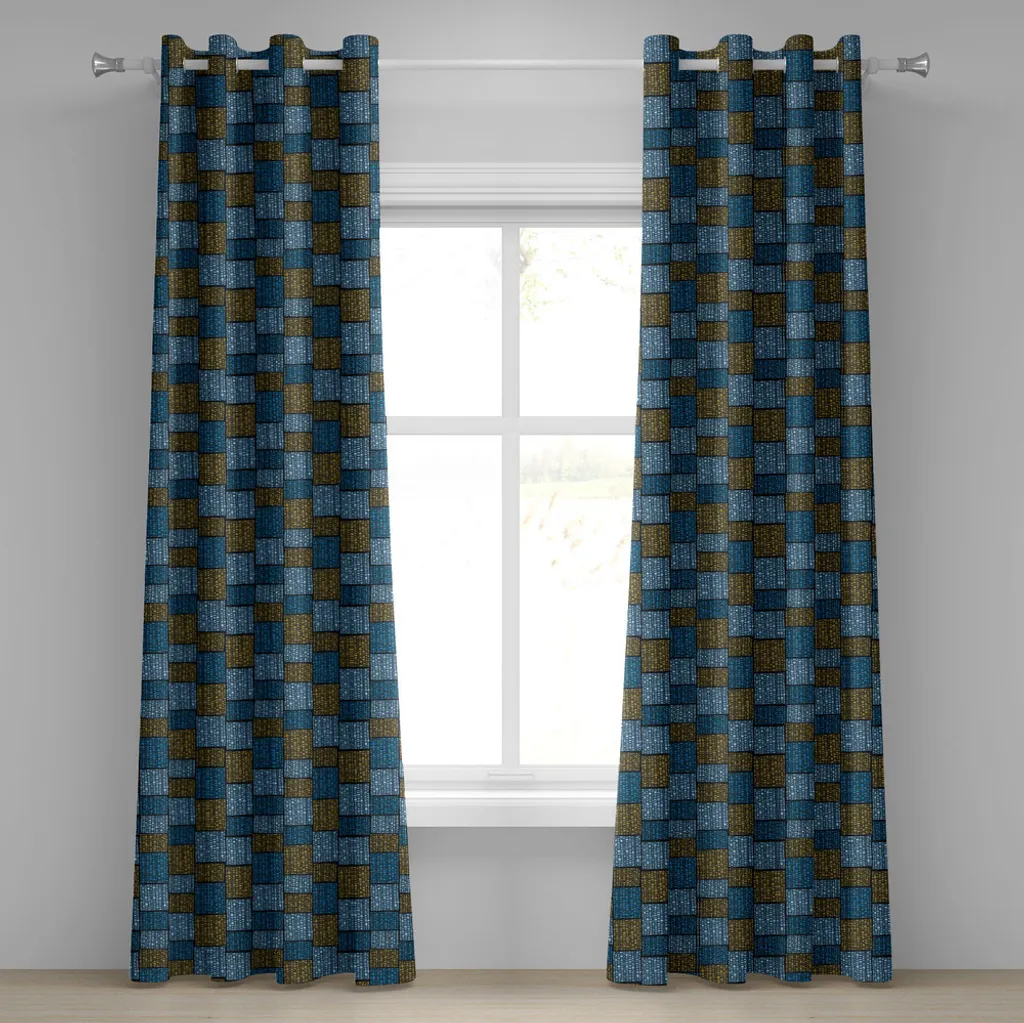 Rideaux décoratifs 2 panneaux style oriental bleu et caramel 280x245cm