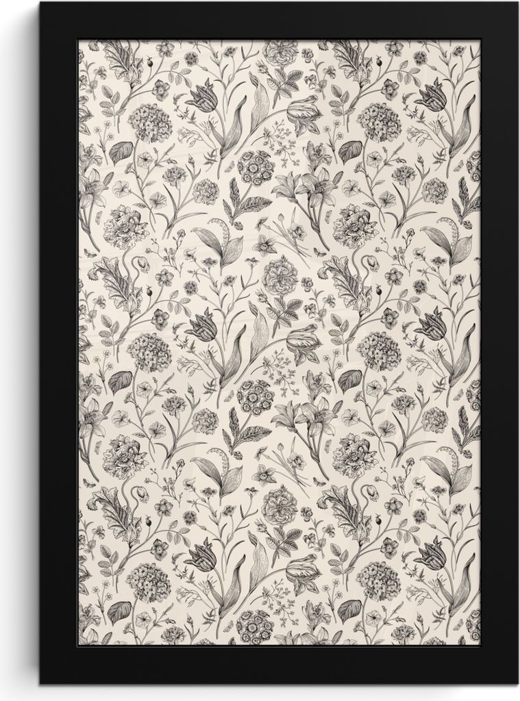 MuchoWow® MuchoWow® Gerahmtes Poster Blumen - Muster - Grau Produktbild 