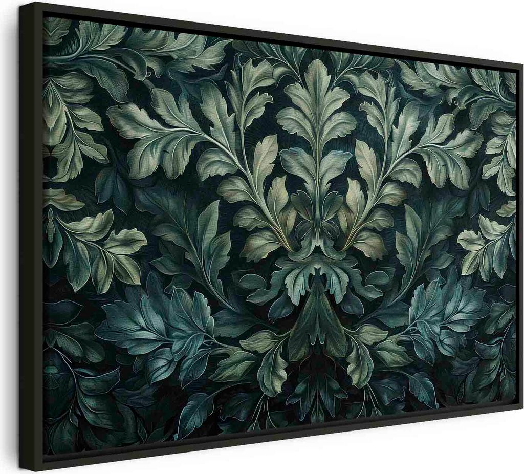 Italienischer Leinwand Leinwandbild - Dark Green Victorian Leaves: Botanical Carved Composition 120x80 cm Muster f-H-10013-b-a