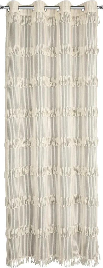 Rideau à Pompons 140x250 cm SOTERA Beige Clair Décoration Style Bohème