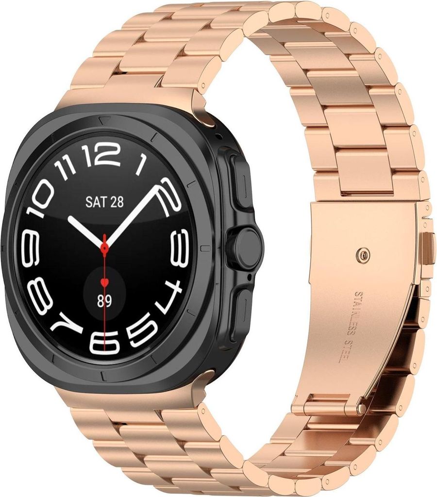 Für Samsung Galaxy Watch 8 / 8 Classic Three Bead Edelstahl Ersatz Smart Watch Arm Band mit Tool Rose Gold