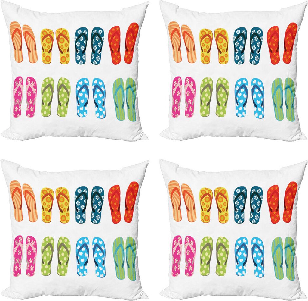 ABAKUHAUS Sommer Kissenbezug Set (4 Stück), Holiday Themed Slippers, Moderner Doppelseitiger Digitaldruck, 40 cm x 40 cm, Mehrfarbig