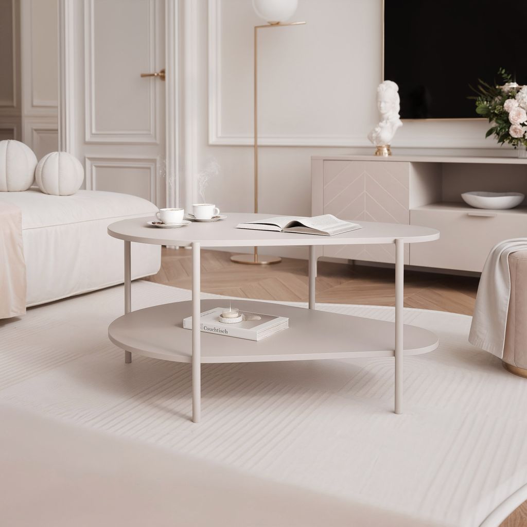 Moderner Couchtisch LORIEN mit Metallgestell Kaschmir Produktbild 
