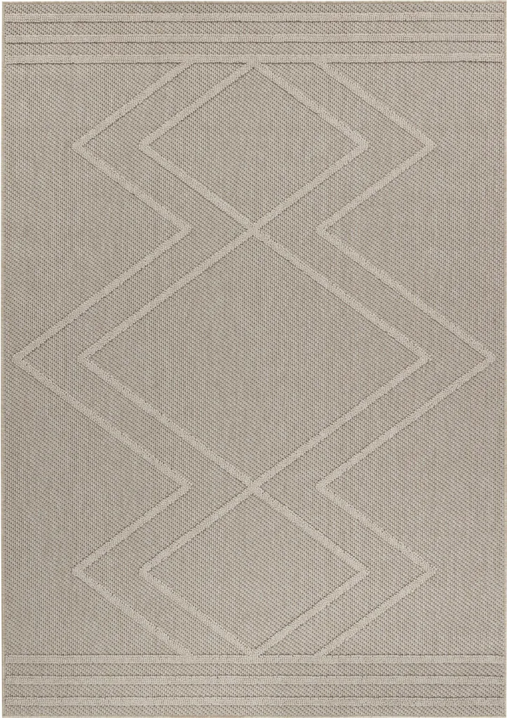 Tapis de terrasse et salon beige 80x150cm Patara à motif zigzag chic