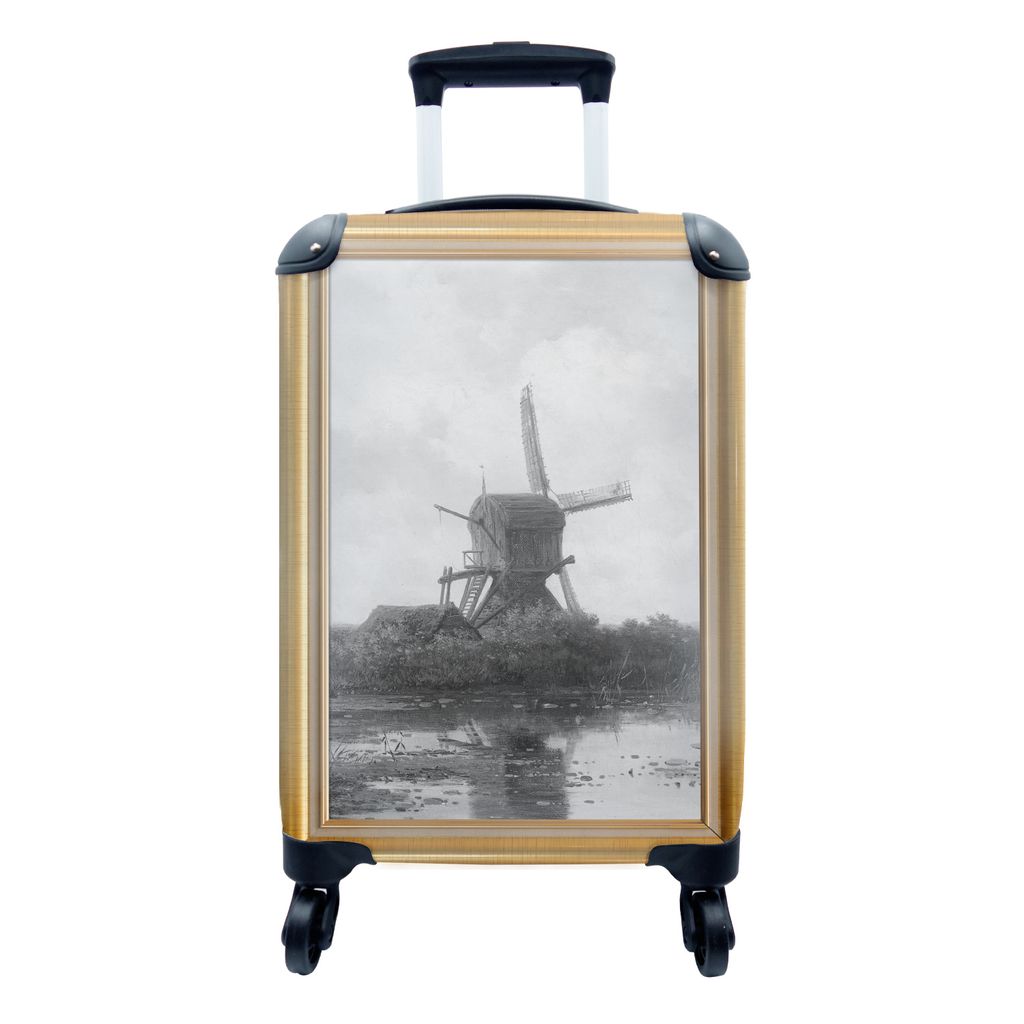 MuchoWow Koffer Handgepäck Trolley Rollkoffer Kleine Reisekoffer mit 4 Rollen - Kunst - Alte Meister - Liste - Gold - Cabin Size < 55x40x23 cm &...