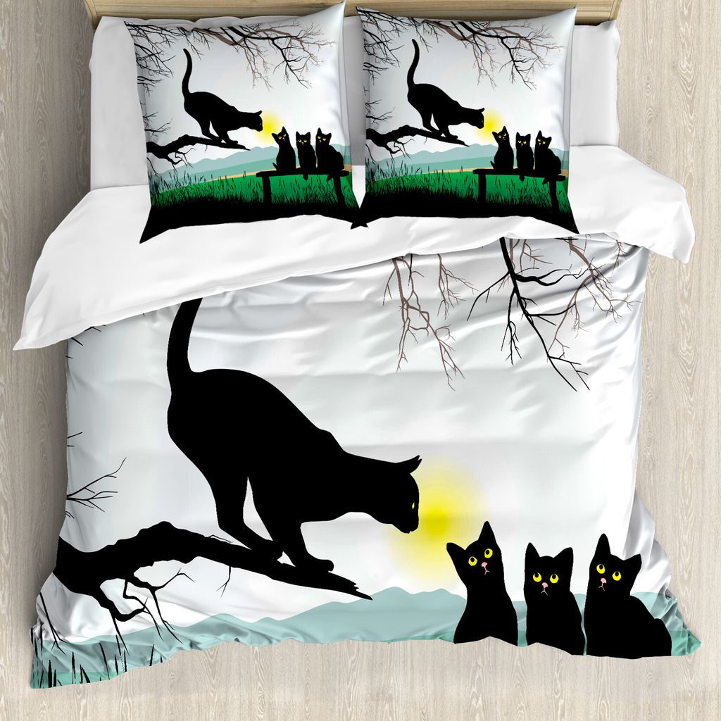 ABAKUHAUS Katze Bettbezug, Mutter-Katzen-Baby-Kätzchen, Milbensicher Allergiker geeignet mit Kissenbezügen, 155 cm x 220 cm - 80 x 80 cm, Mehrfarbig