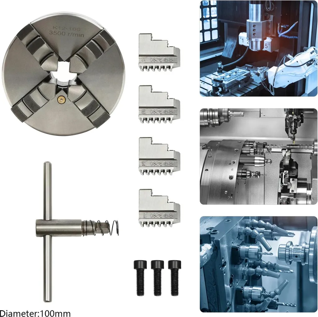 Mandrino - 4 ganasce autocentrante - Manuale - Precisione - Per torni e fresatrici CNC - Argento - 5