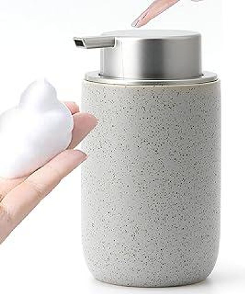 GIRLUFO Keramik Schaumseifenspender, Spülmittelspender 350ml Grau – Nachfüllbarer Seifenspender Spender Geeignet für Handseife, Küche, Bad (M...
