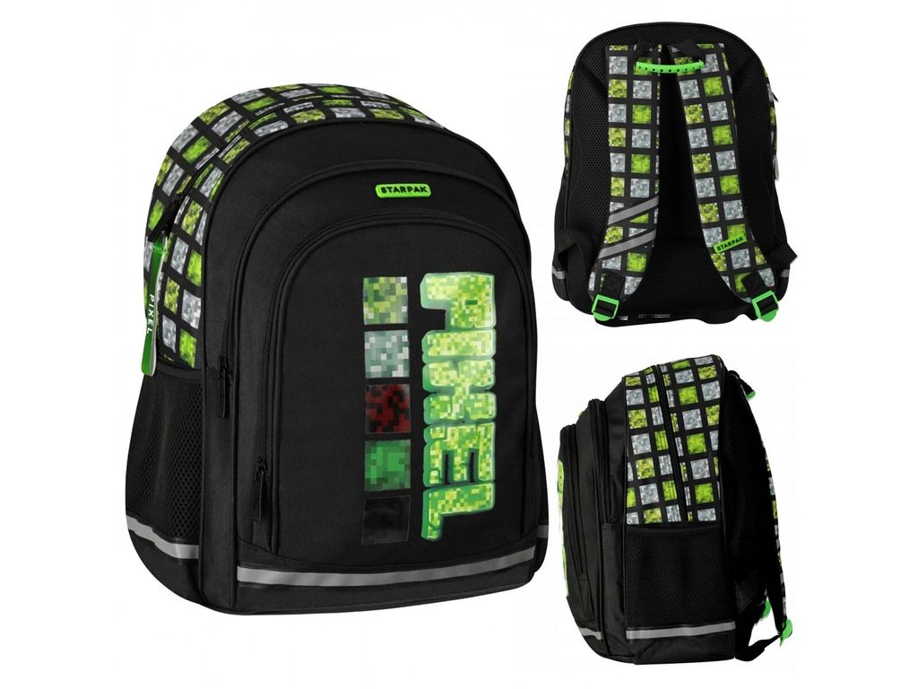 Pixel Game Černozelený školní batoh pro kluky 40x29x20cm Obrázek produktu 