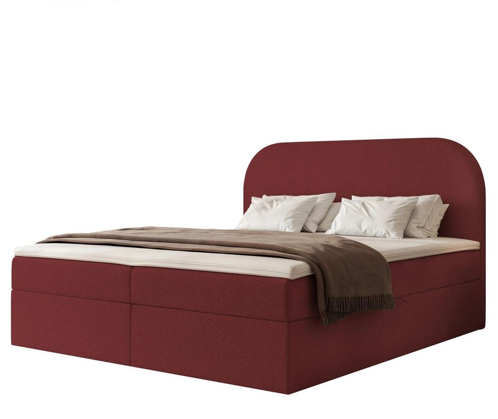 Boxspringbett FUZZI 140x200 Bettkasten Bonellmatratze Bordeaux Plüsch