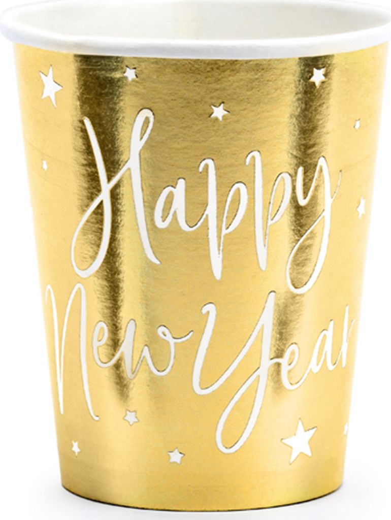 Happy New Year Becher, gold, 220ml (1 Packung / 6 Stk.) Produktbild 