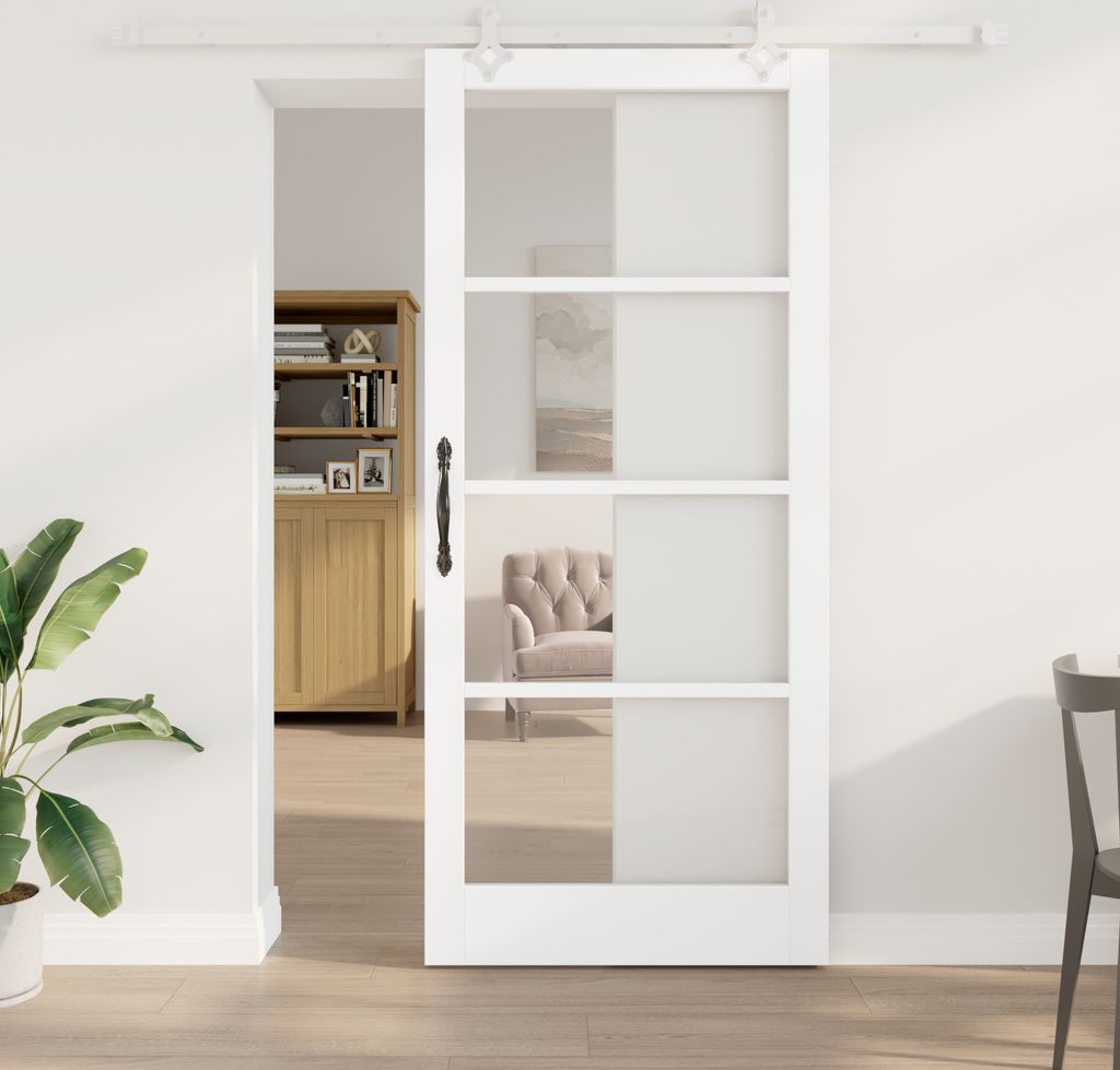 Desgin Schiebetür mit Zubehör-Set Weiß 93x211 cm Massivholz Produktbild 