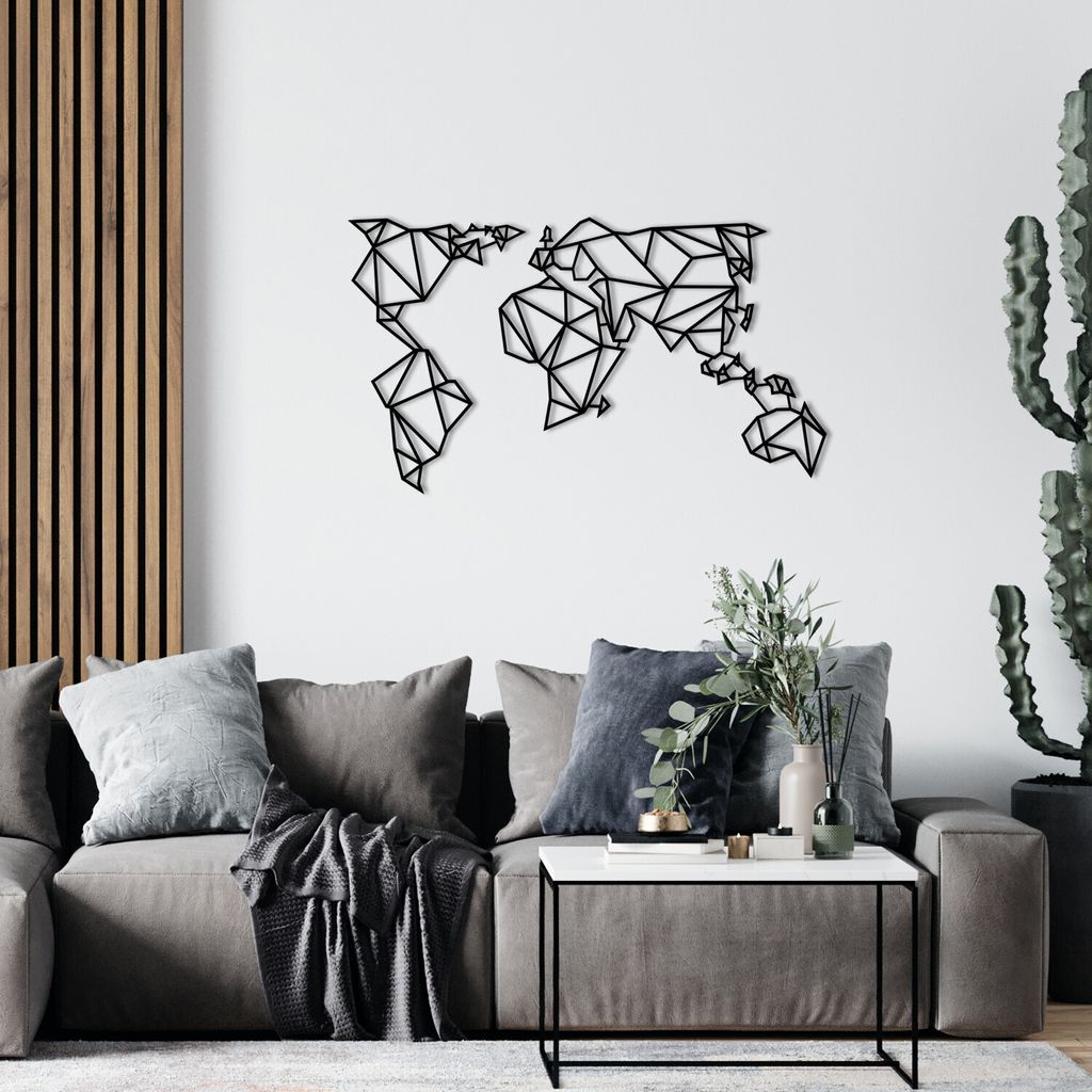 Wallity, kovová mapa světa, dekorace na zeď, černá, kov, Obrázek produktu 