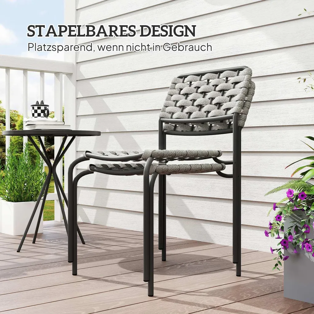 Mobilier de balcon résistant aux intempéries avec 2 fauteuils empilables