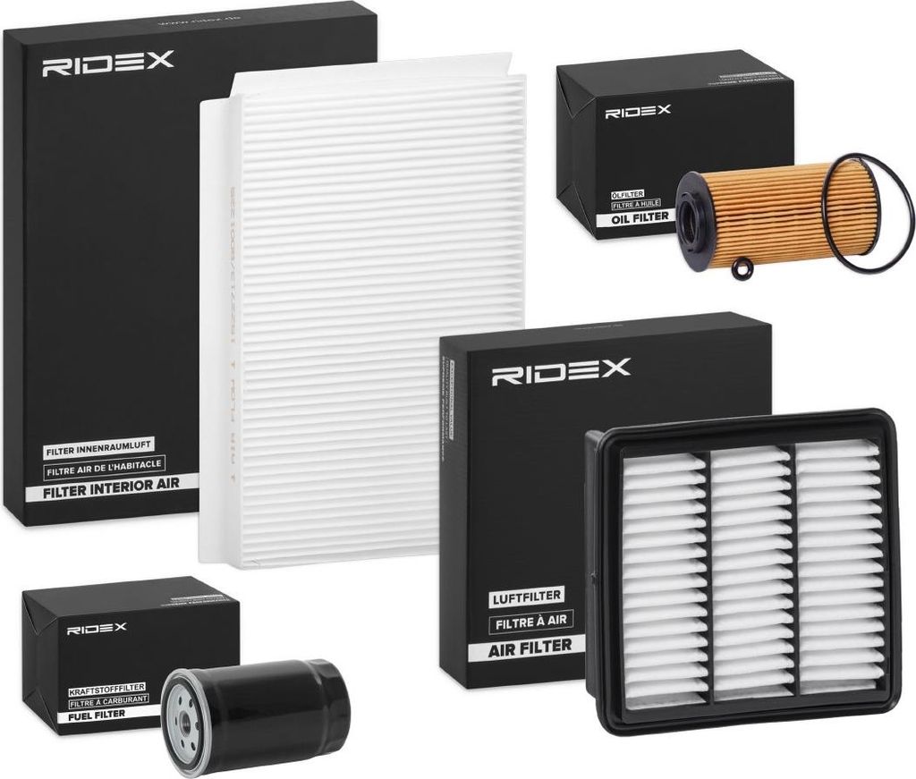 RIDEX Filterset Inspektionspaket Filtersatz passend für MERCEDES-BENZ B-Klasse (W246, W242) für OPEL Astra K Sports Tourer (B16) für FIAT für H...