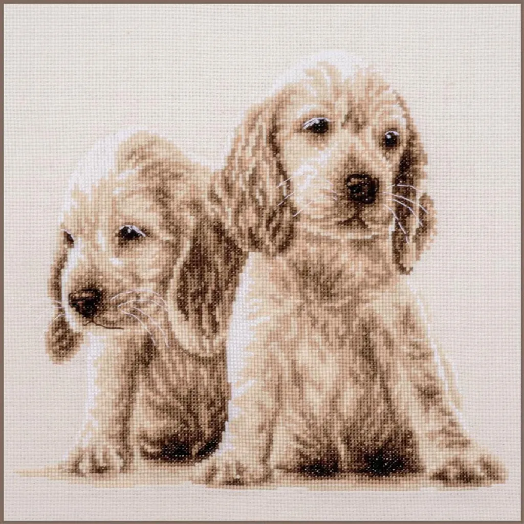 Vervaco 2 Cuccioli Kit Punto Croce Contato 30x26cm - Aida 14ct DMC